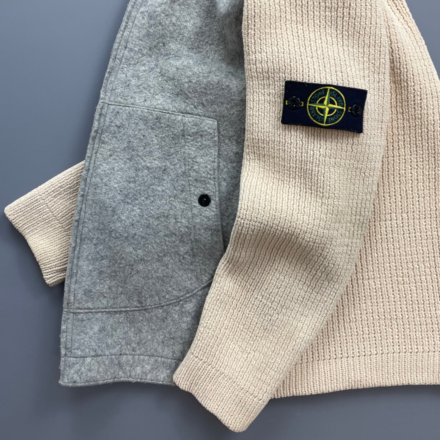 Stone Island Cream & Grey AW06 Hybrid Wool Knit Jacket