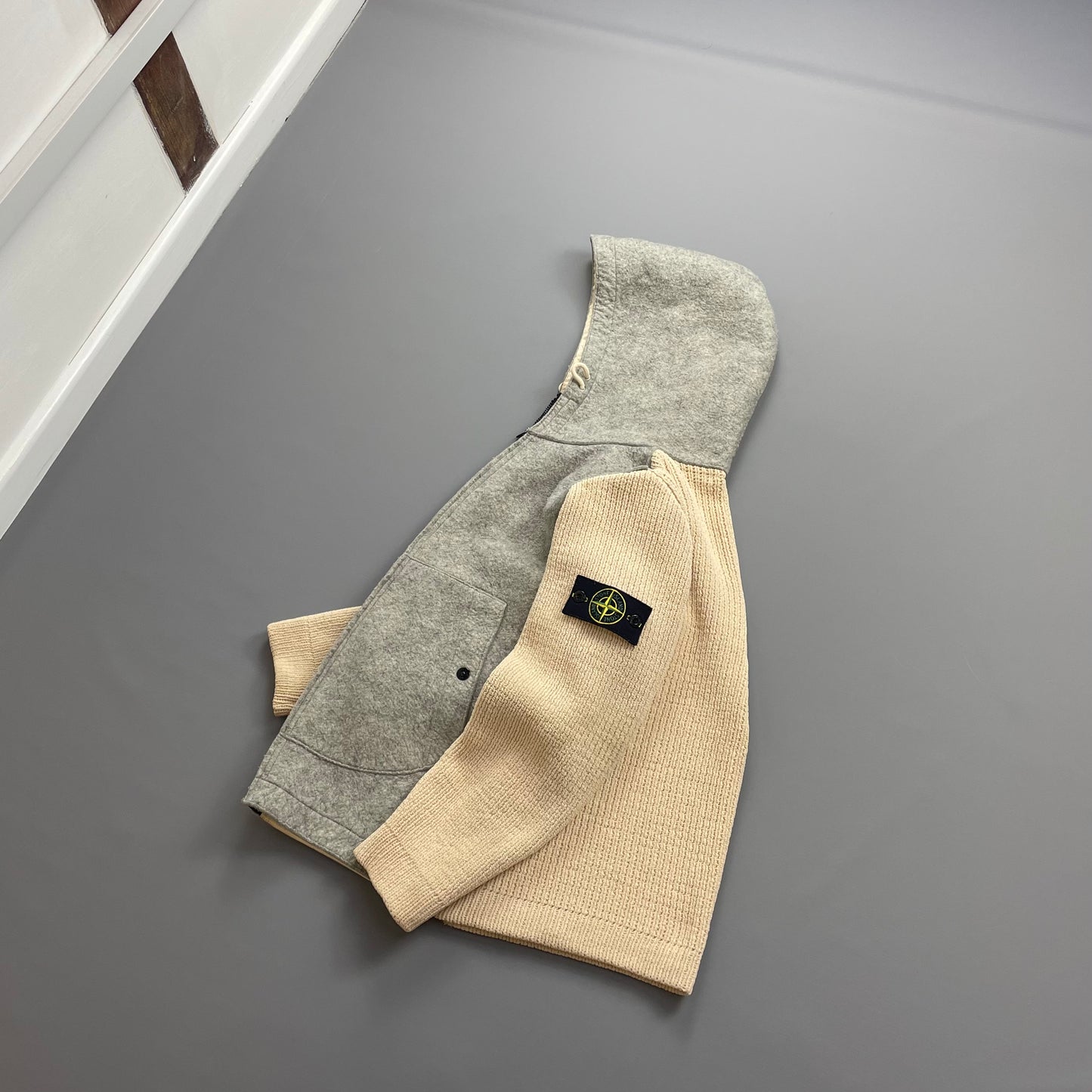 Stone Island Cream & Grey AW06 Hybrid Wool Knit Jacket