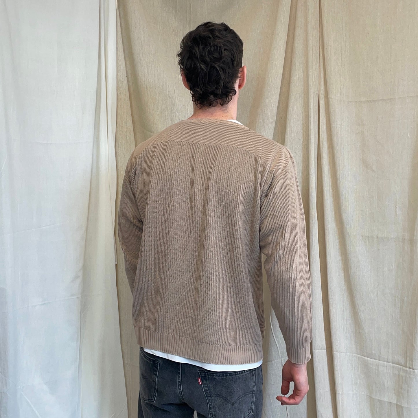 Stone Island Brown 1980s Boat Neck Green Edge Badge Ribbed Knit Jumper