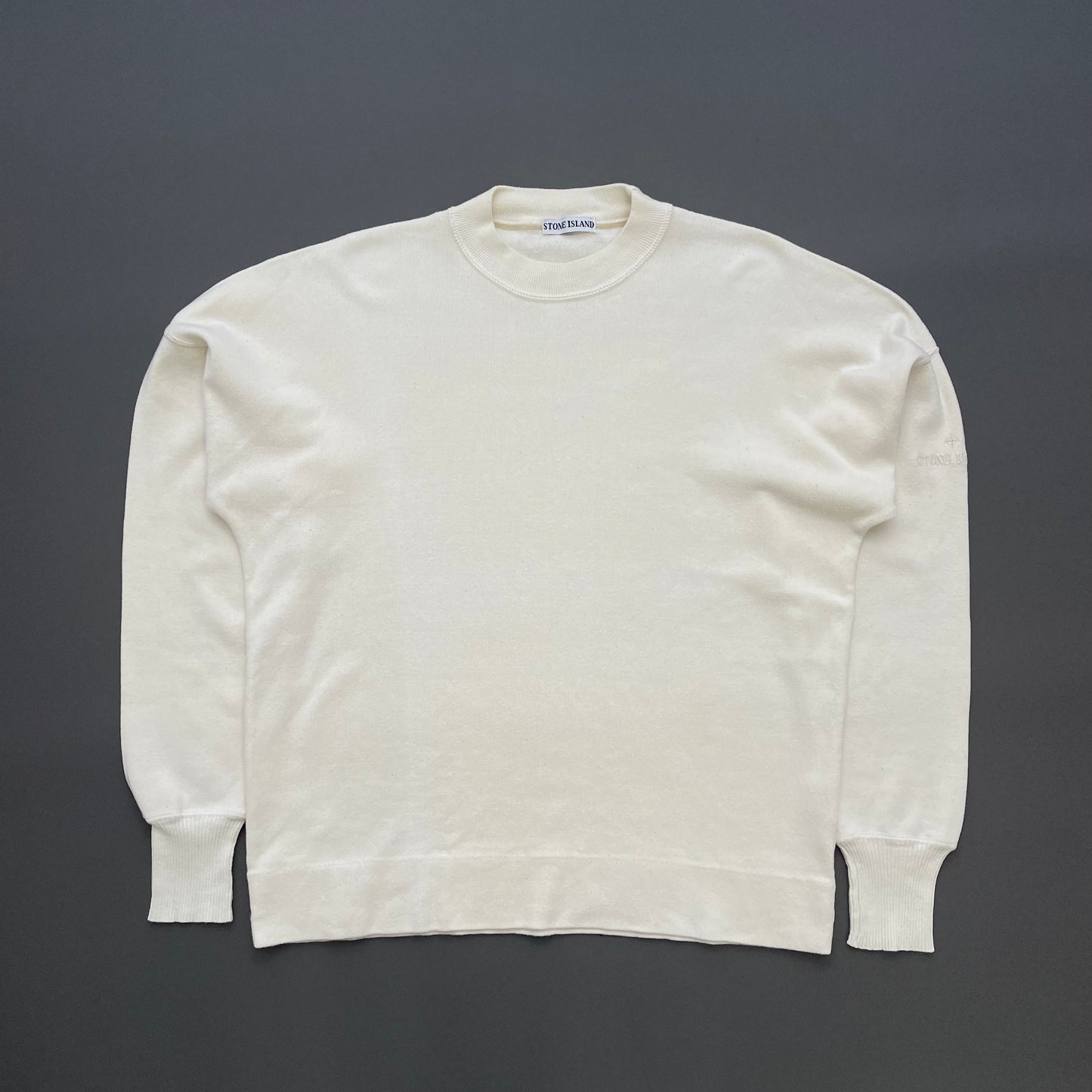 Stone Island Cream White 80s Japan Release Ideas From Massimo Osti Minimalistic Spellout Jumper
