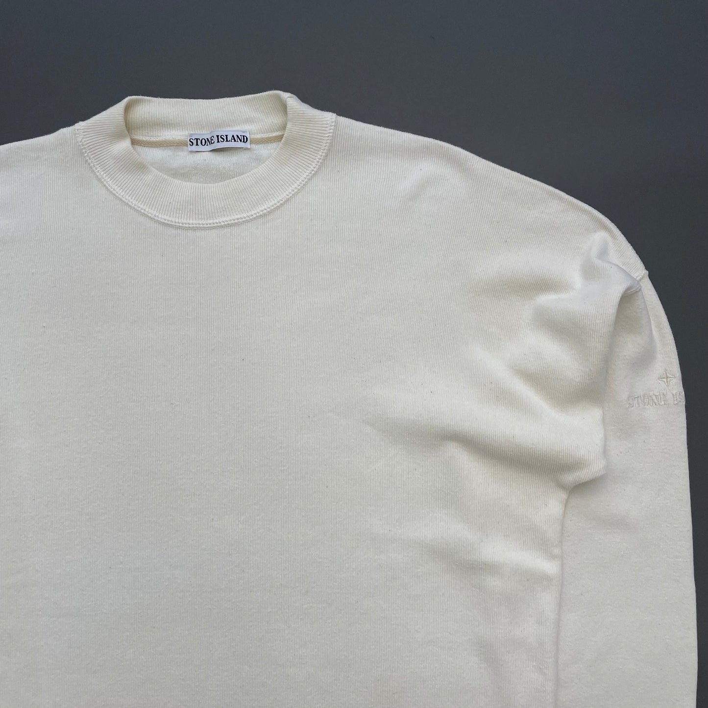 Stone Island Cream White 80s Japan Release Ideas From Massimo Osti Minimalistic Spellout Jumper