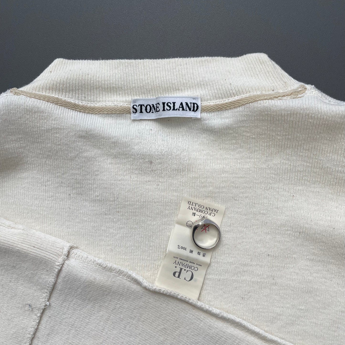 Stone Island Cream White 80s Japan Release Ideas From Massimo Osti Minimalistic Spellout Jumper