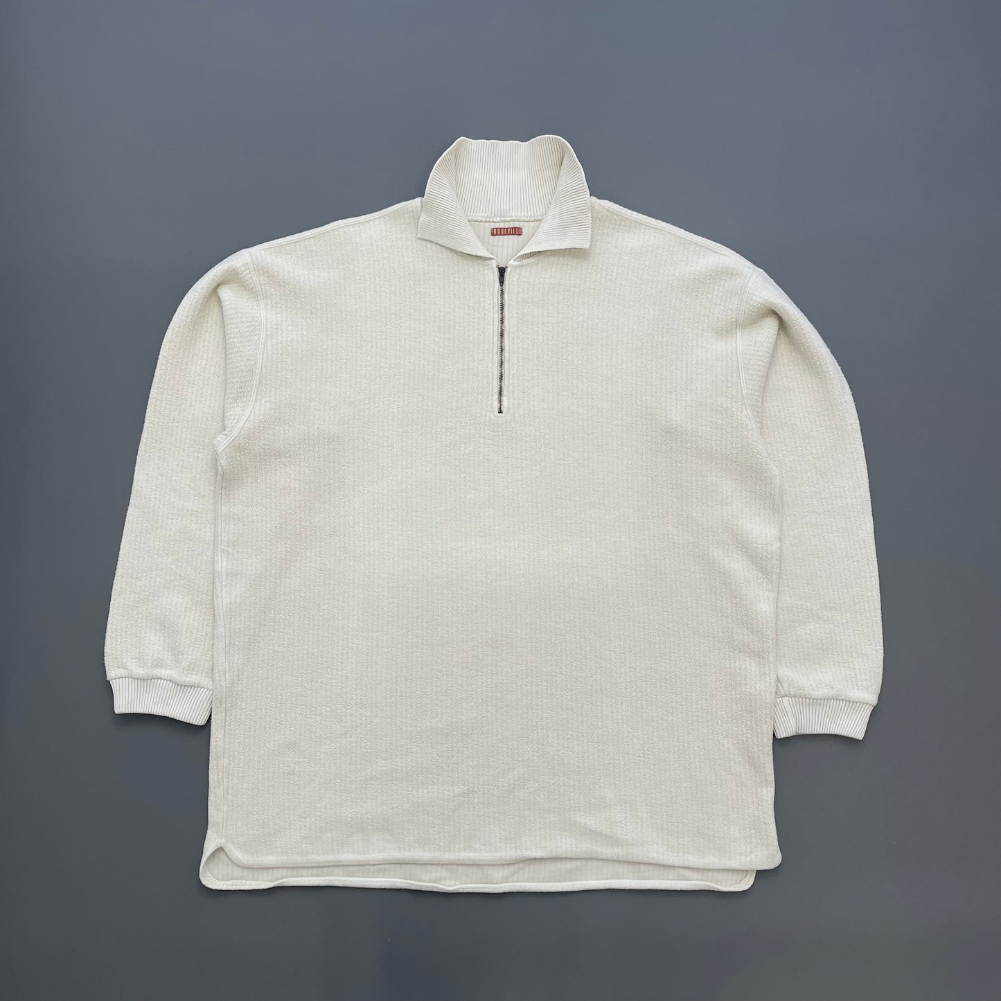 Boneville Cream White 80s Zip Collar Fleece Jumper