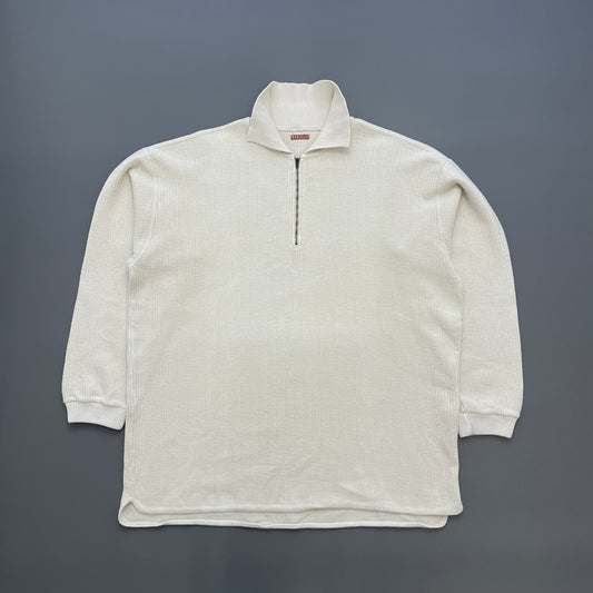 Boneville Cream White 80s Zip Collar Fleece Jumper