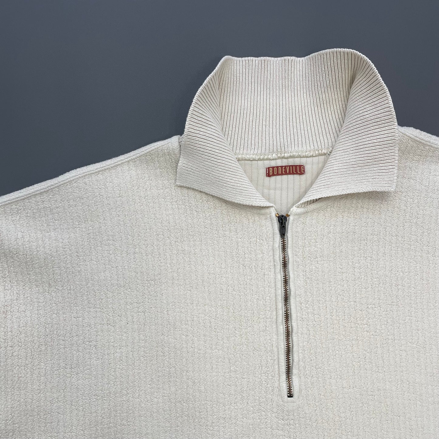 Boneville Cream White 80s Zip Collar Fleece Jumper