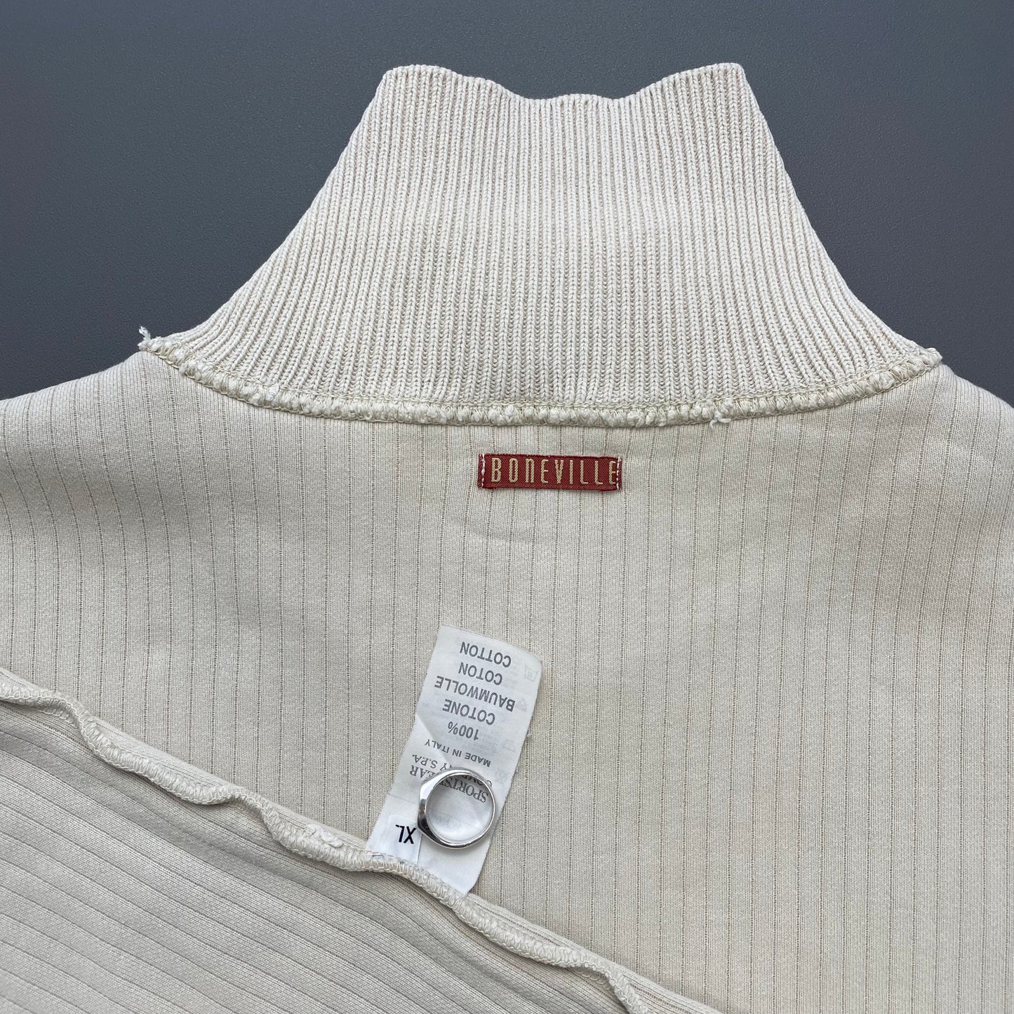 Boneville Cream White 80s Zip Collar Fleece Jumper