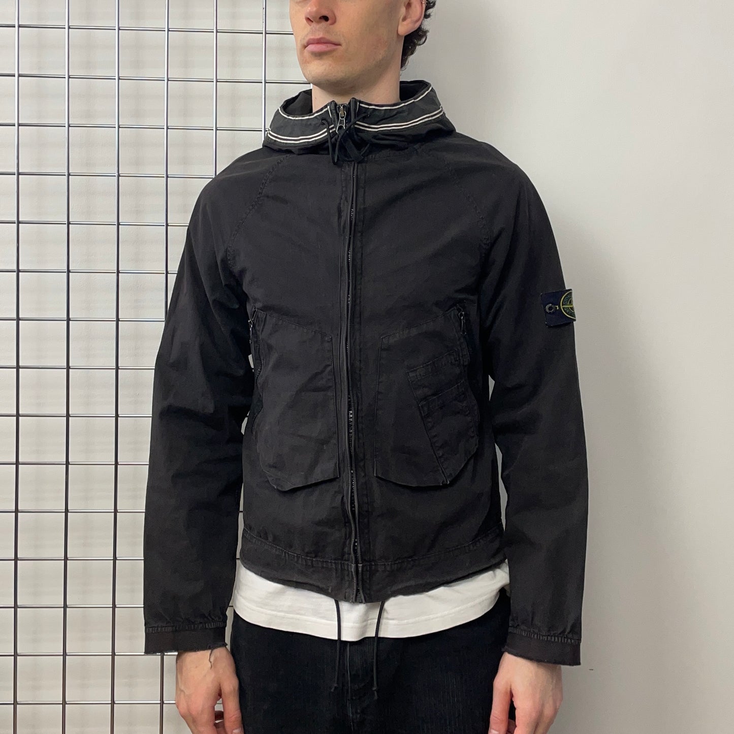 Stone Island Black SS06 Distressed Coated Cotton Hooded Jacket