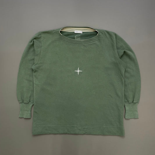 Stone Island Green 80s Boat Neck Embroidered Chest Emblem Jumper