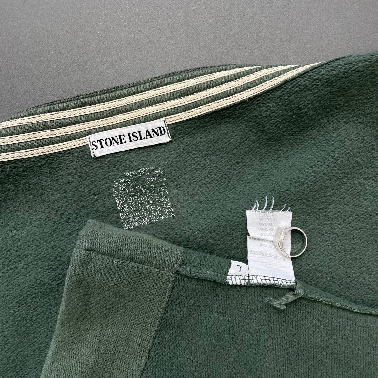 Stone Island Green 80s Boat Neck Embroidered Chest Emblem Jumper