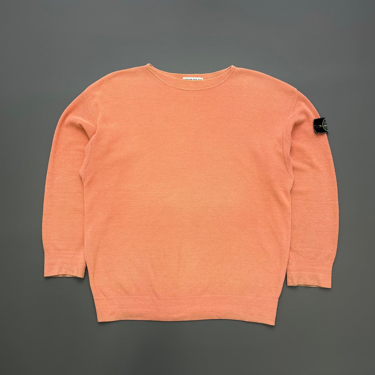 Stone Island Orange 80s Linen-Blend Green Edge Badge Ribbed Knit Jumper
