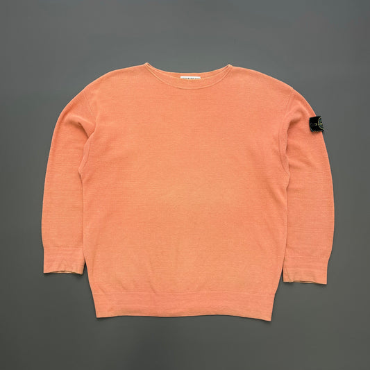 Stone Island Orange 80s Linen-Blend Green Edge Badge Ribbed Knit Jumper