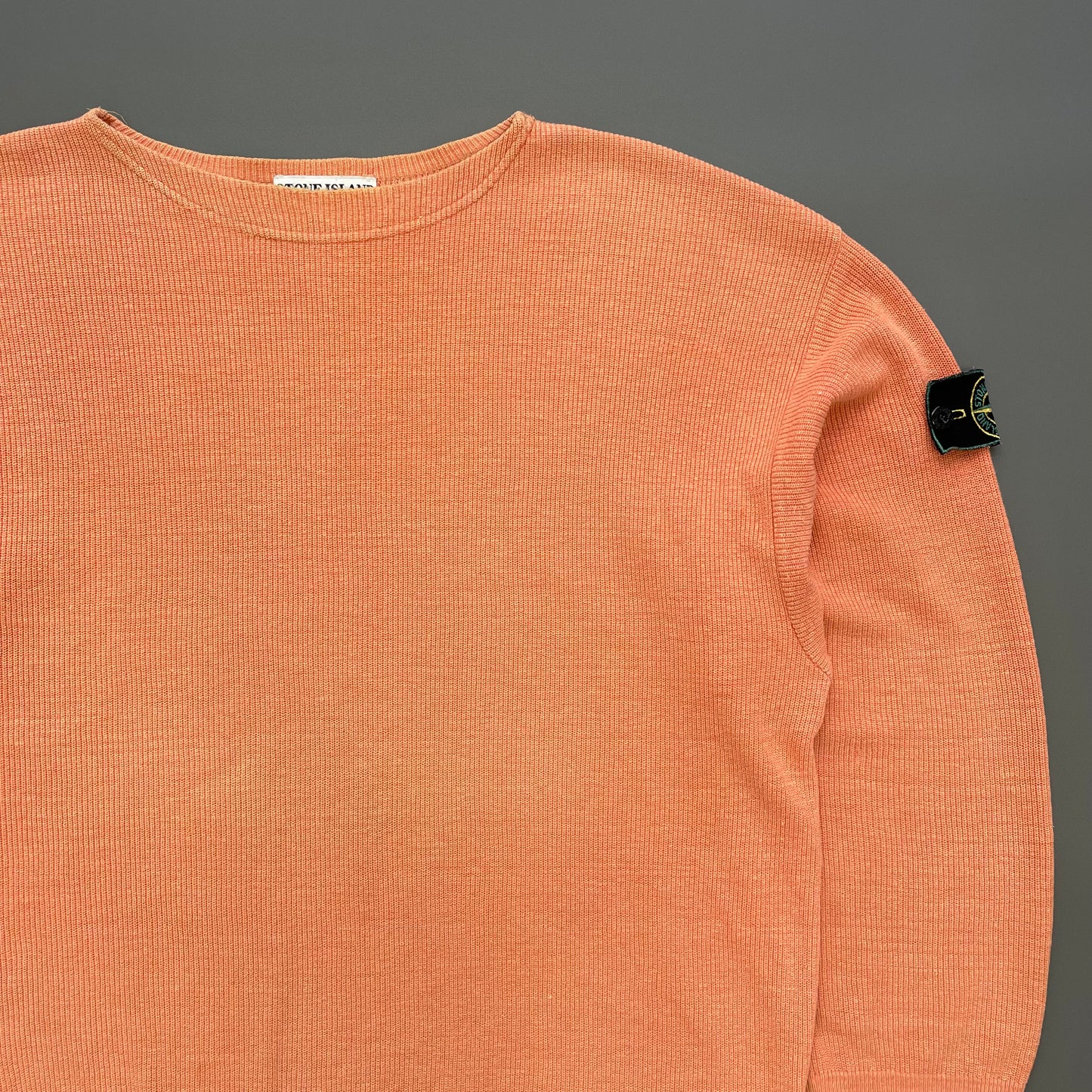 Stone Island Orange 80s Linen-Blend Green Edge Badge Ribbed Knit Jumper