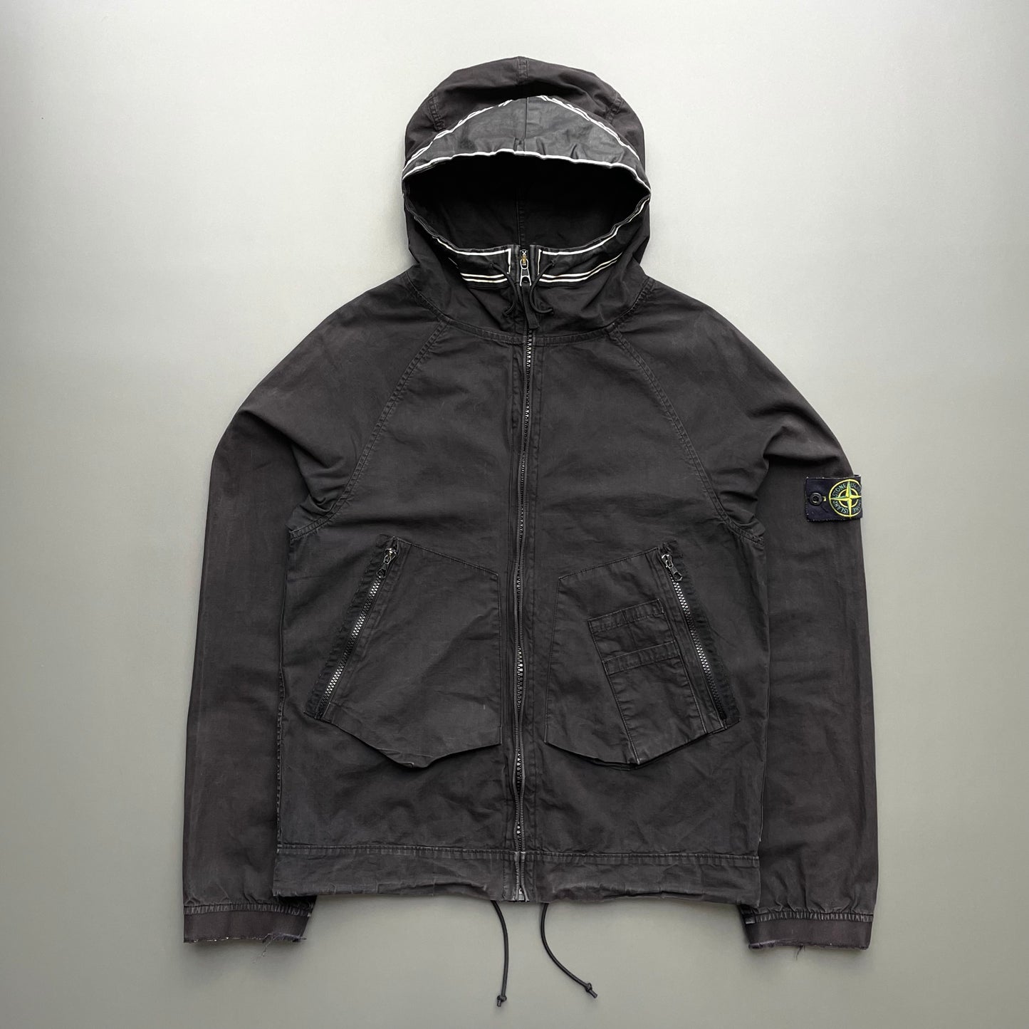 Stone Island Black SS06 Distressed Coated Cotton Hooded Jacket