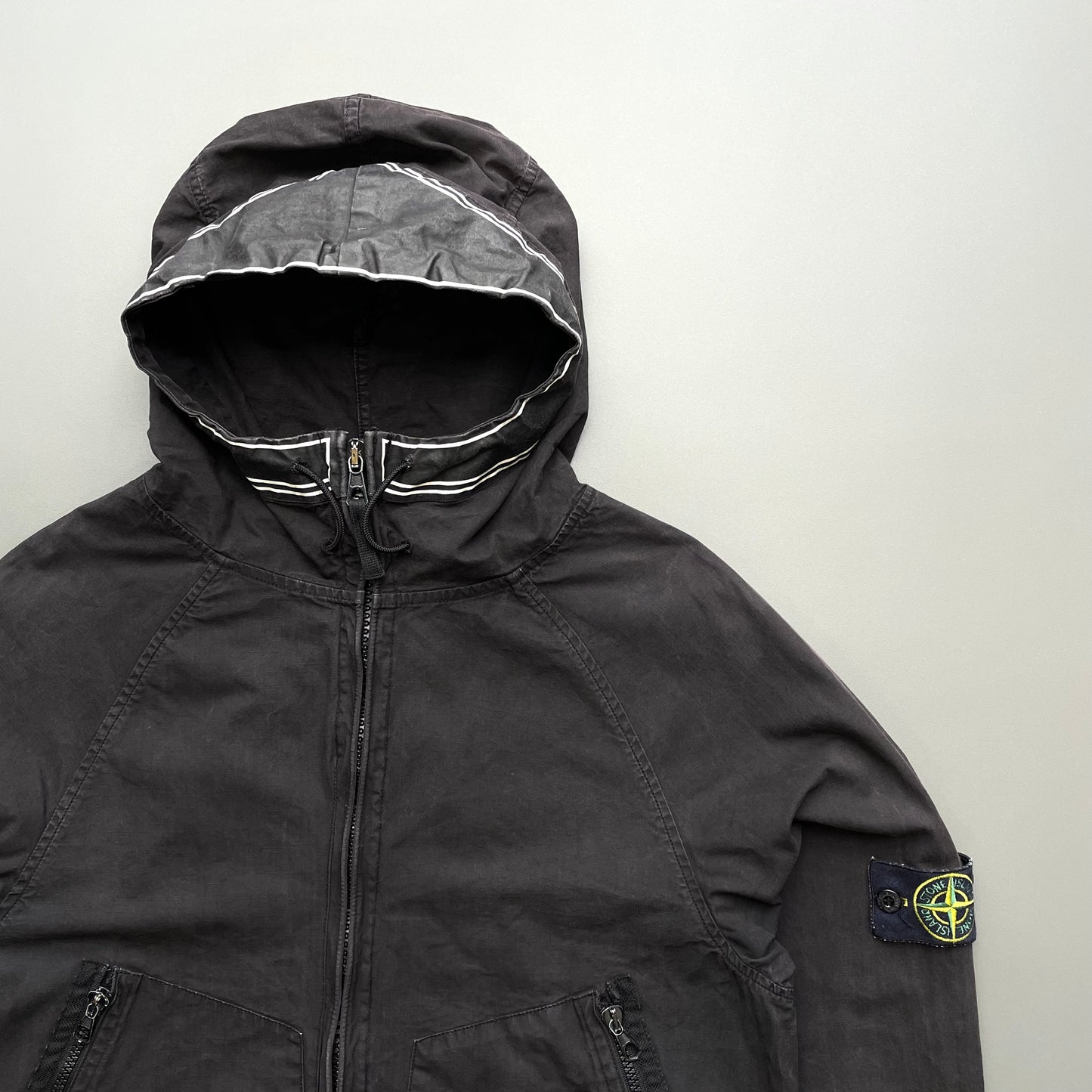 Stone Island Black SS06 Distressed Coated Cotton Hooded Jacket