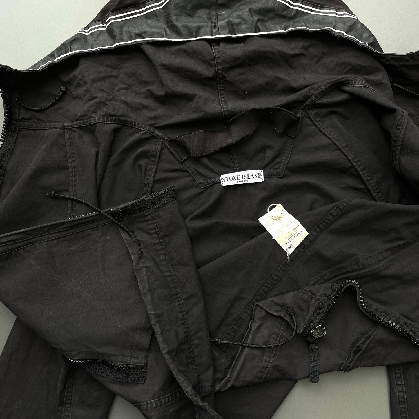 Stone Island Black SS06 Distressed Coated Cotton Hooded Jacket