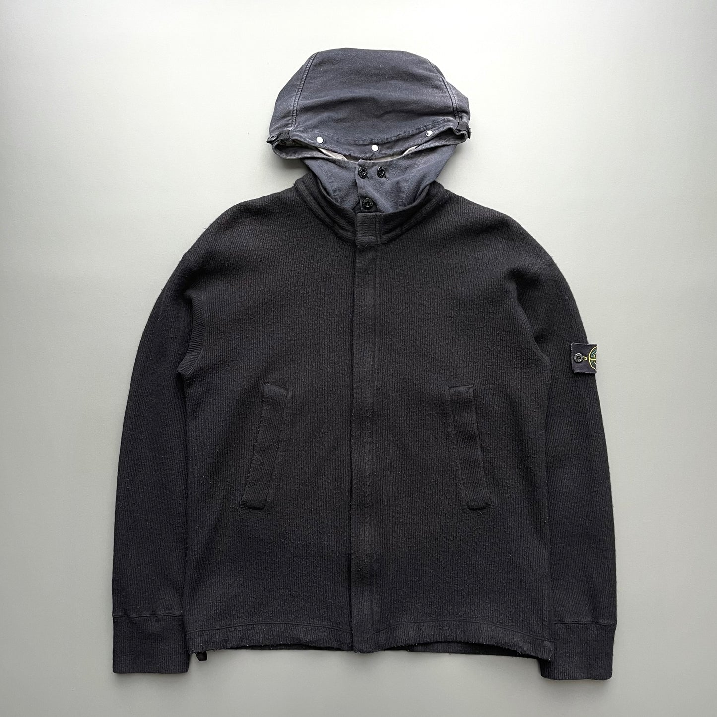 Stone Island Black 00s Hybrid Wool Blend Hooded Jacket