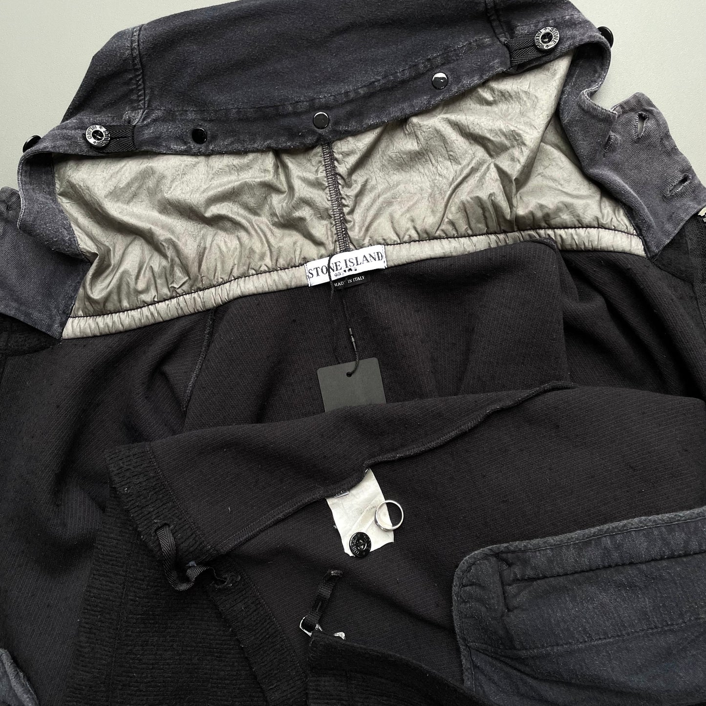 Stone Island Black 00s Hybrid Wool Blend Hooded Jacket