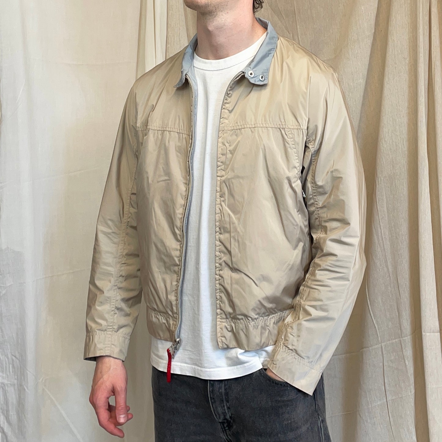 Prada Sport Beige & Blue 00s Reversible Lightweight Nylon Biker Jacket