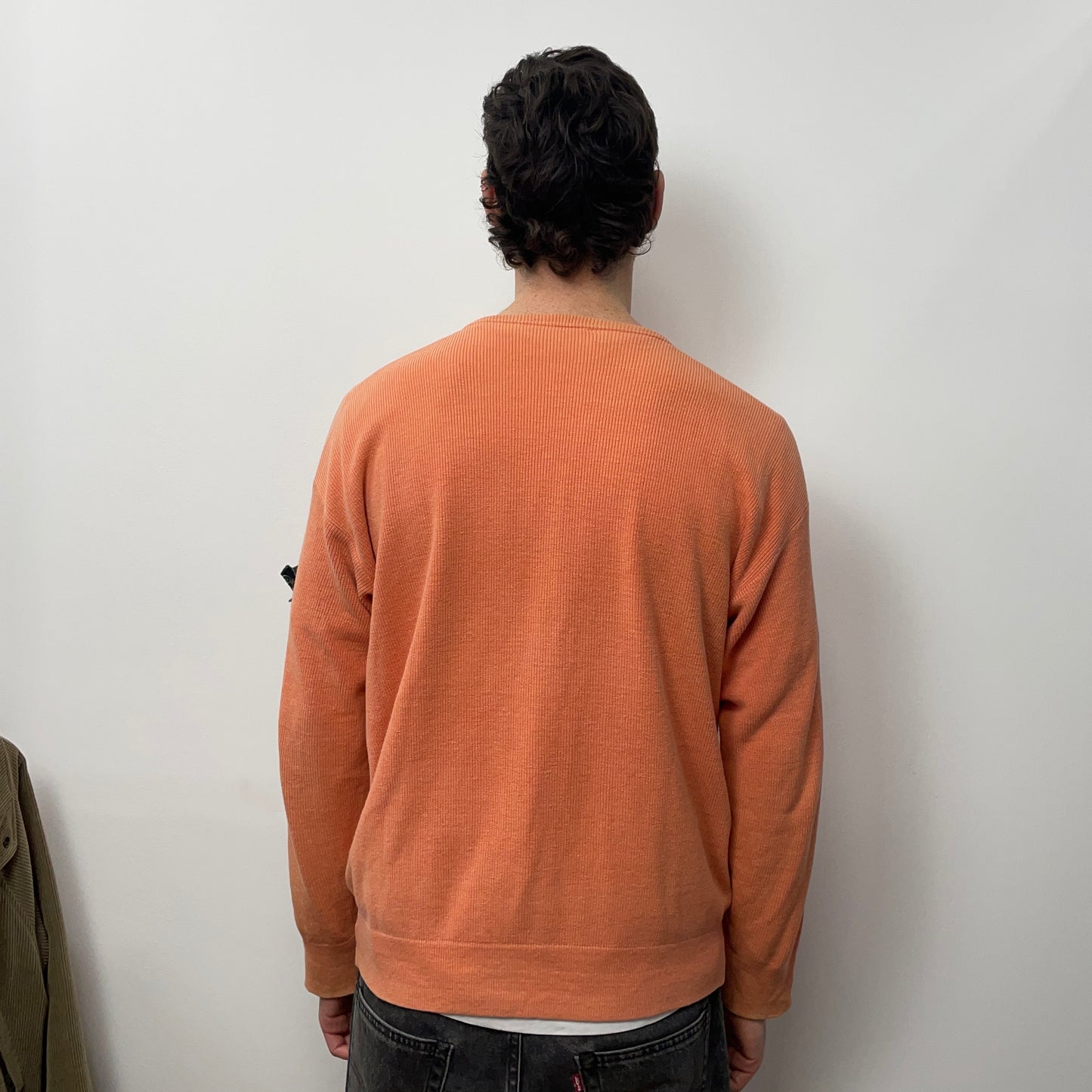 Stone Island Orange 80s Linen-Blend Green Edge Badge Ribbed Knit Jumper