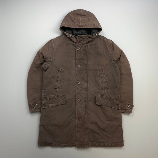 C.P. Company Brown 00s Canvas Hooded Longline Parka Coat