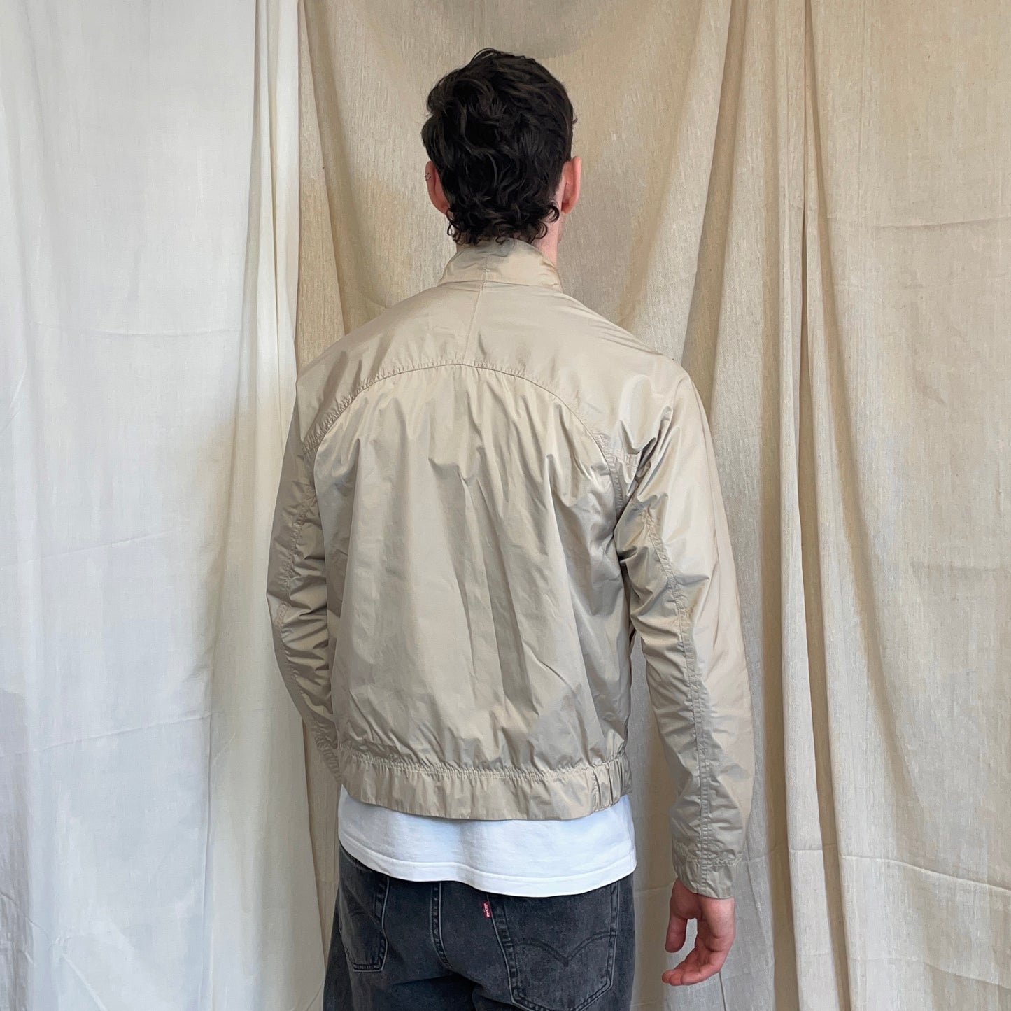 Prada Sport Beige & Blue 00s Reversible Lightweight Nylon Biker Jacket