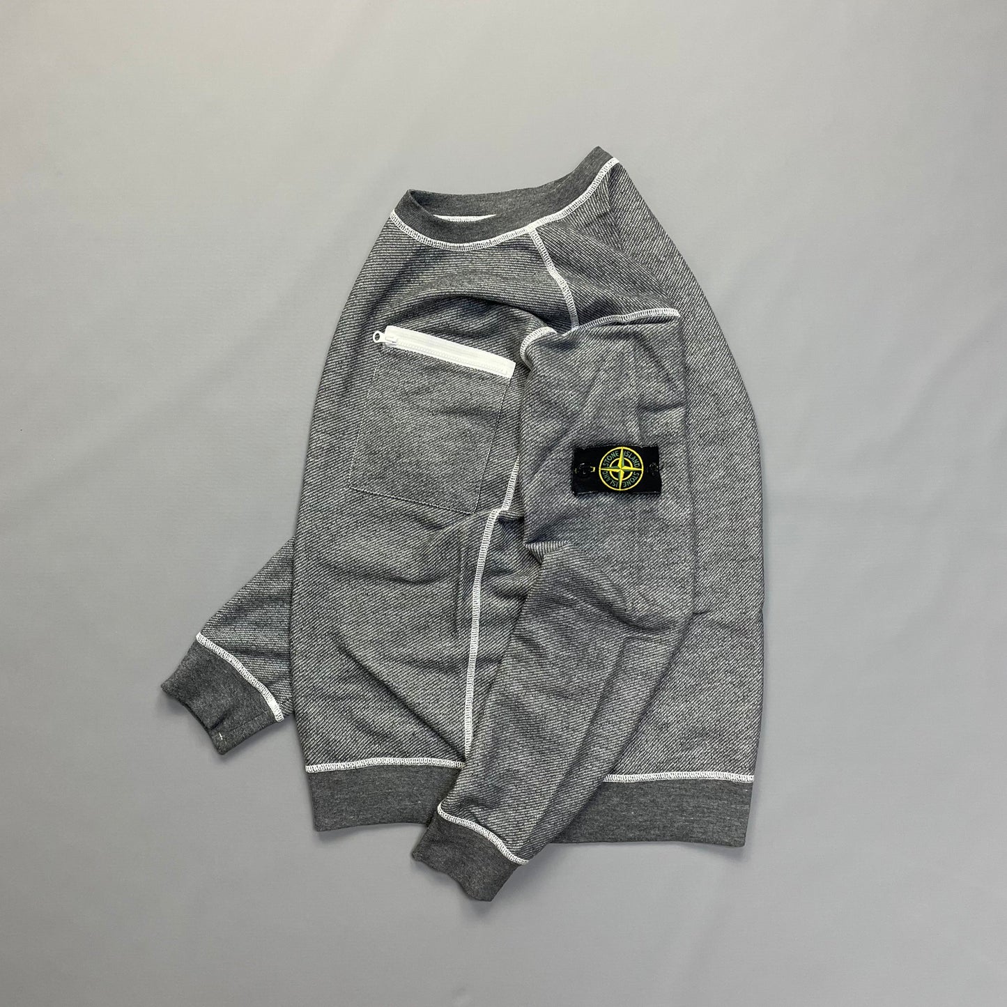 Stone Island Grey Contrast Stitching Jumper