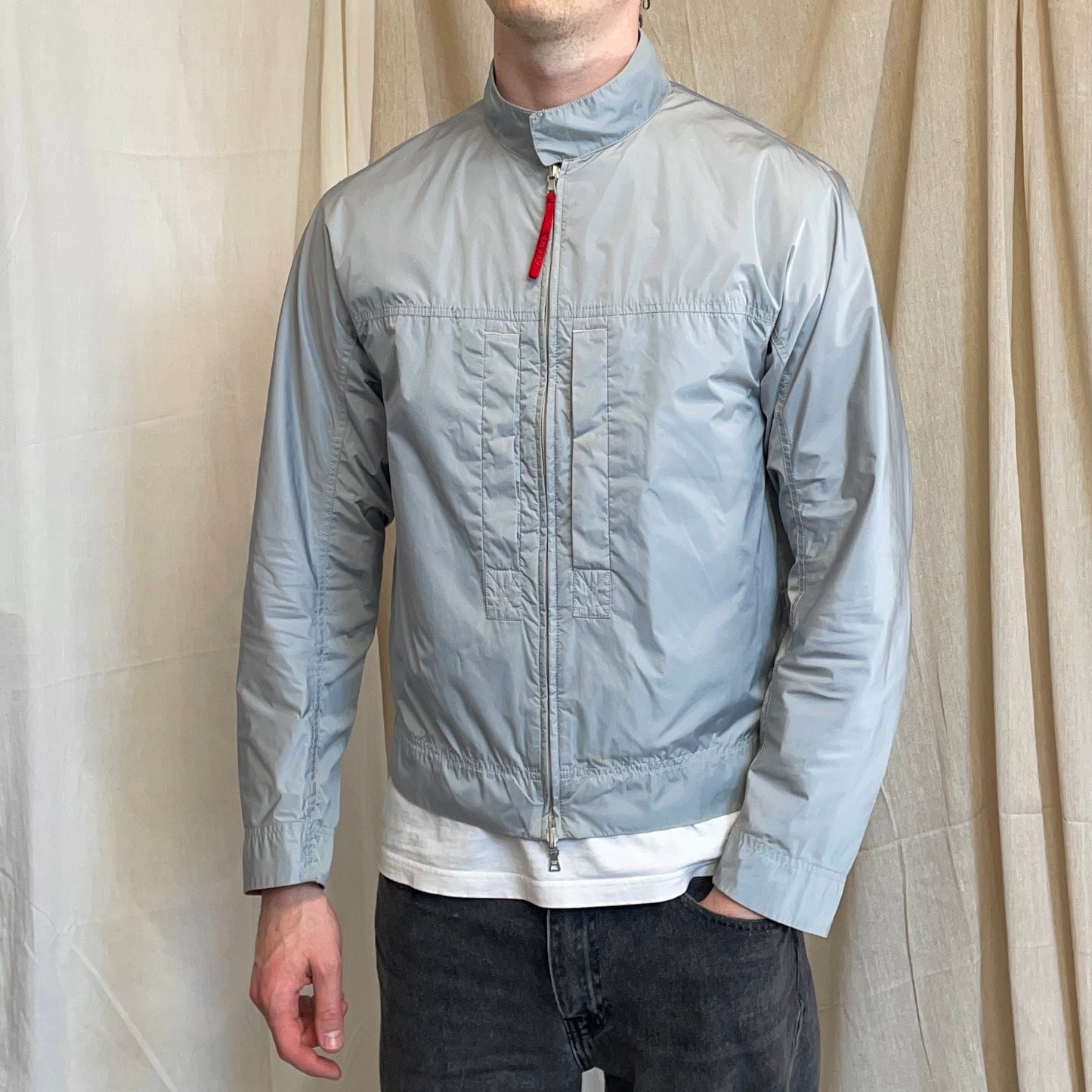 Prada Sport Beige & Blue 00s Reversible Lightweight Nylon Biker Jacket