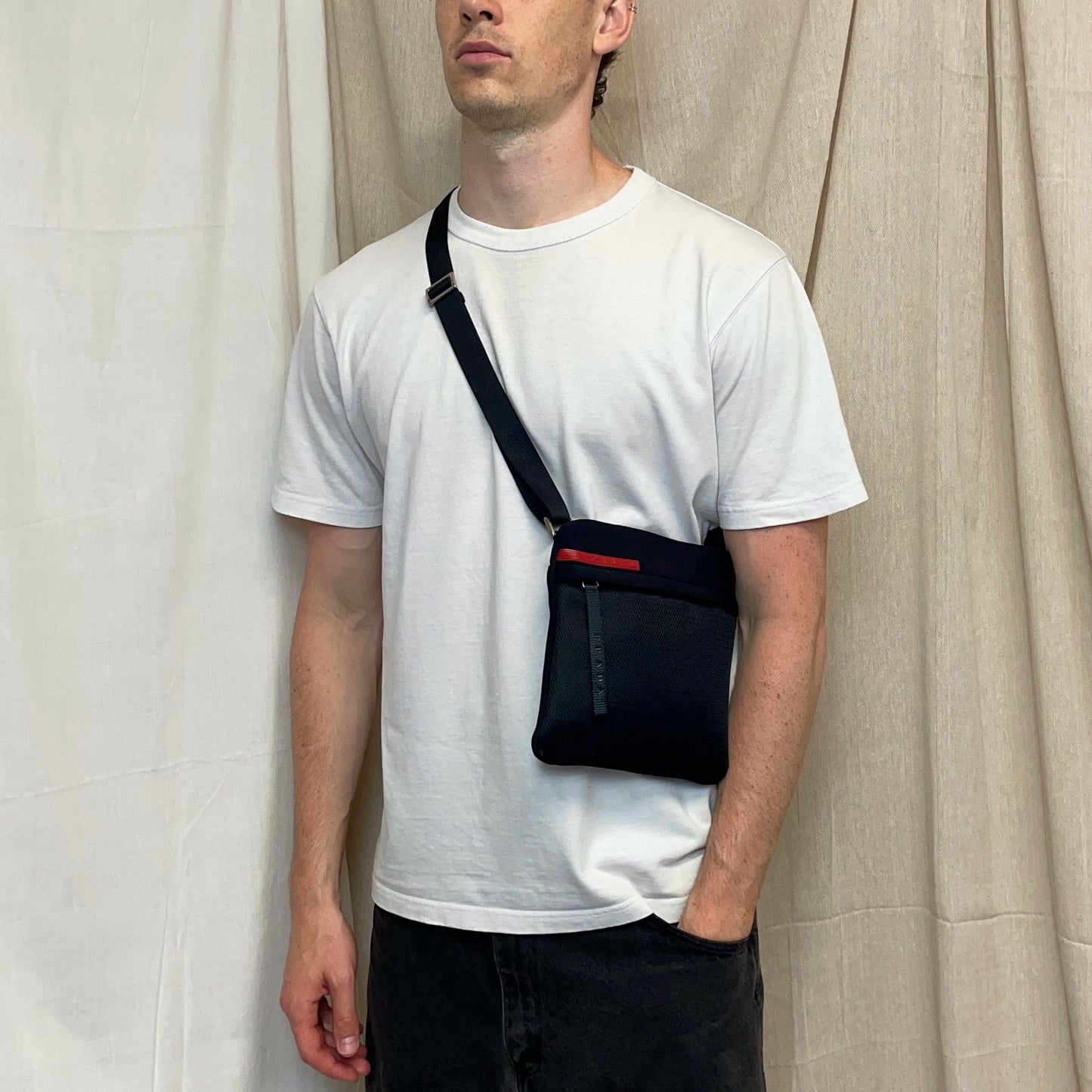 Prada Sport Black 1999 Neoprene Mesh Side Shoulder Bag