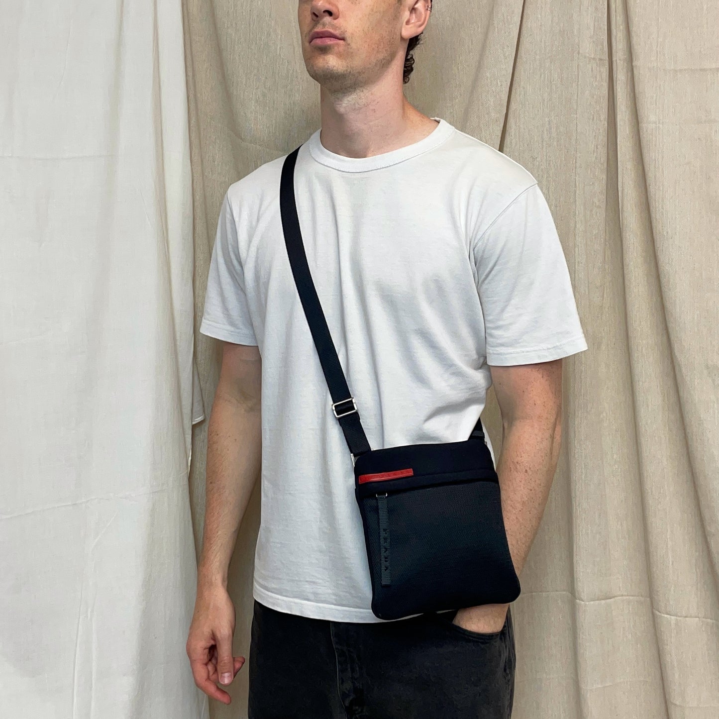 Prada Sport Black 1999 Neoprene Mesh Side Shoulder Bag