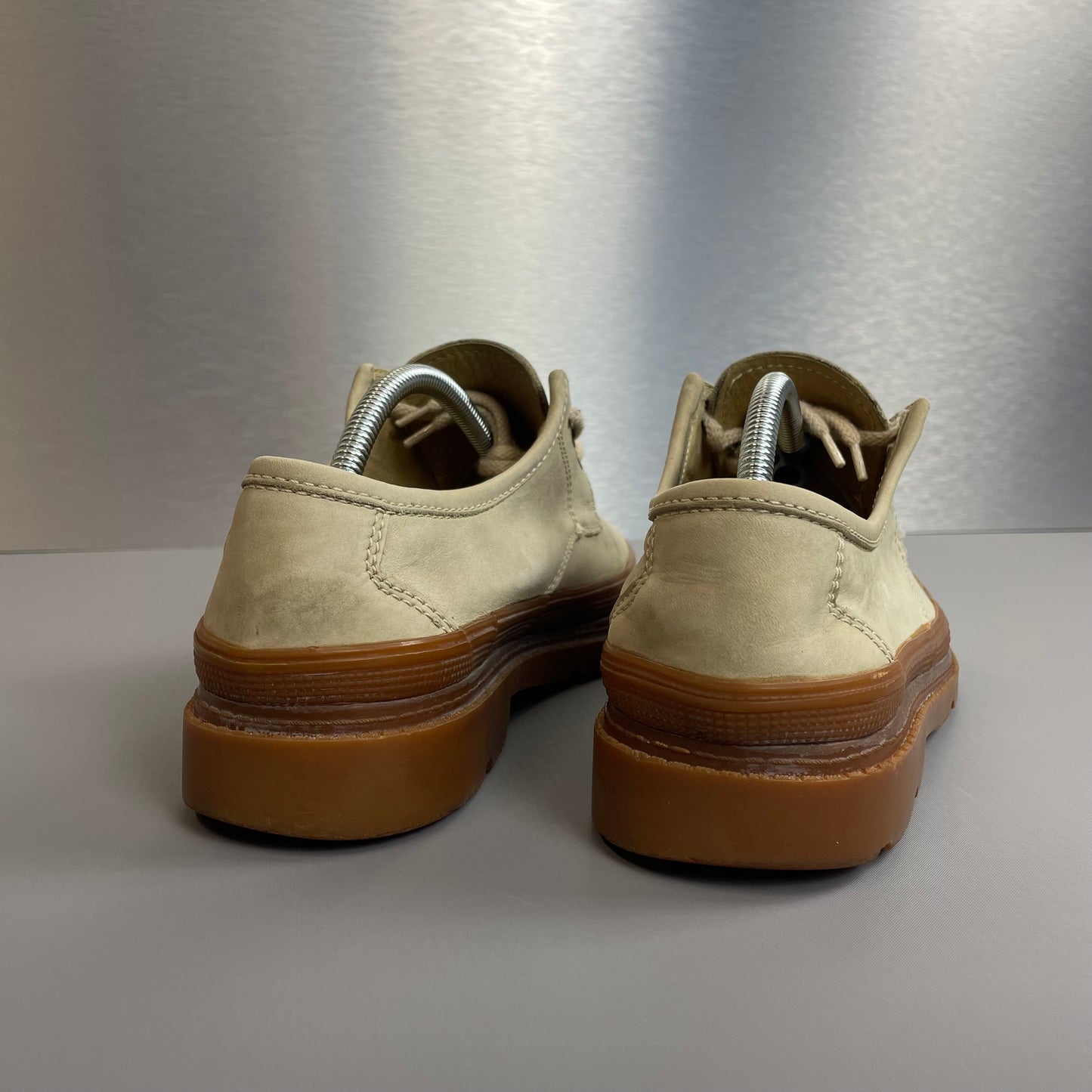 Stone Island Cream 80s Leather Green Edge Badge Gum Sole Derby Shoes