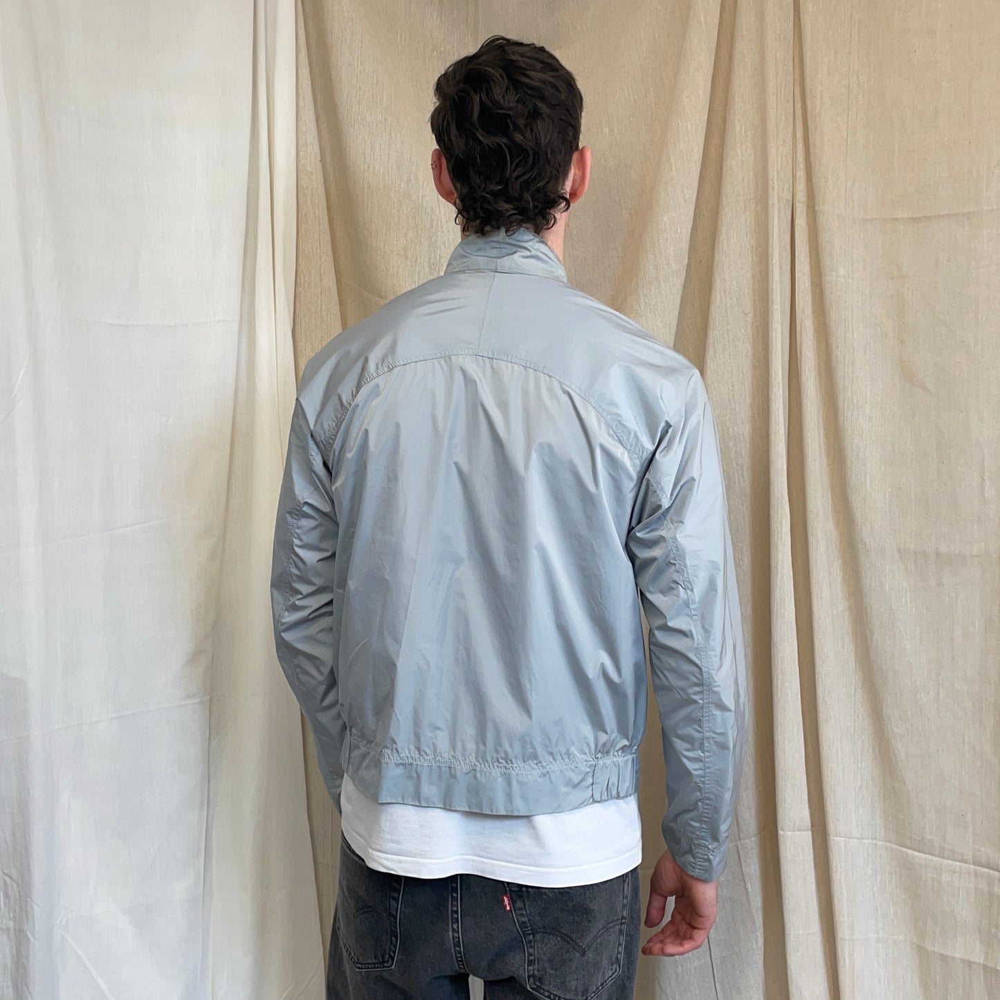 Prada Sport Beige & Blue 00s Reversible Lightweight Nylon Biker Jacket