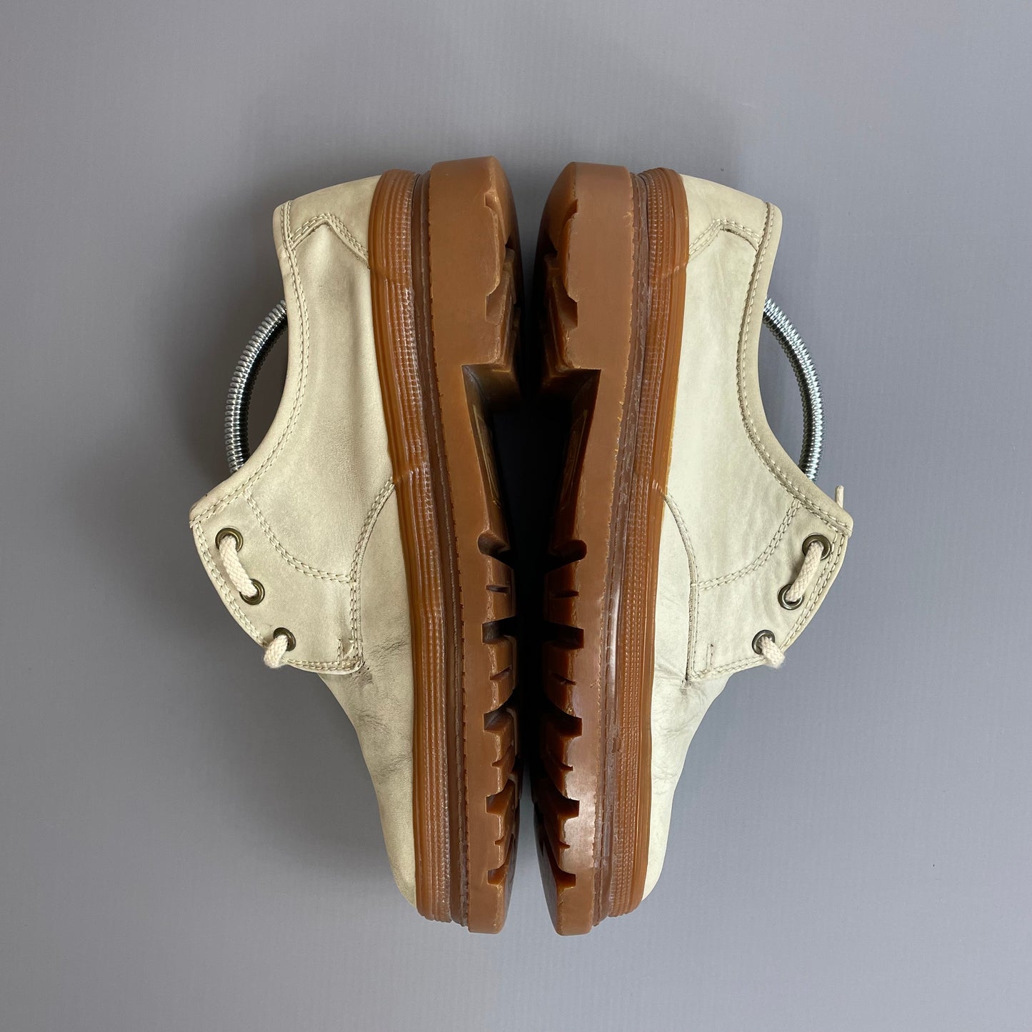 Stone Island Cream 80s Leather Green Edge Badge Gum Sole Derby Shoes