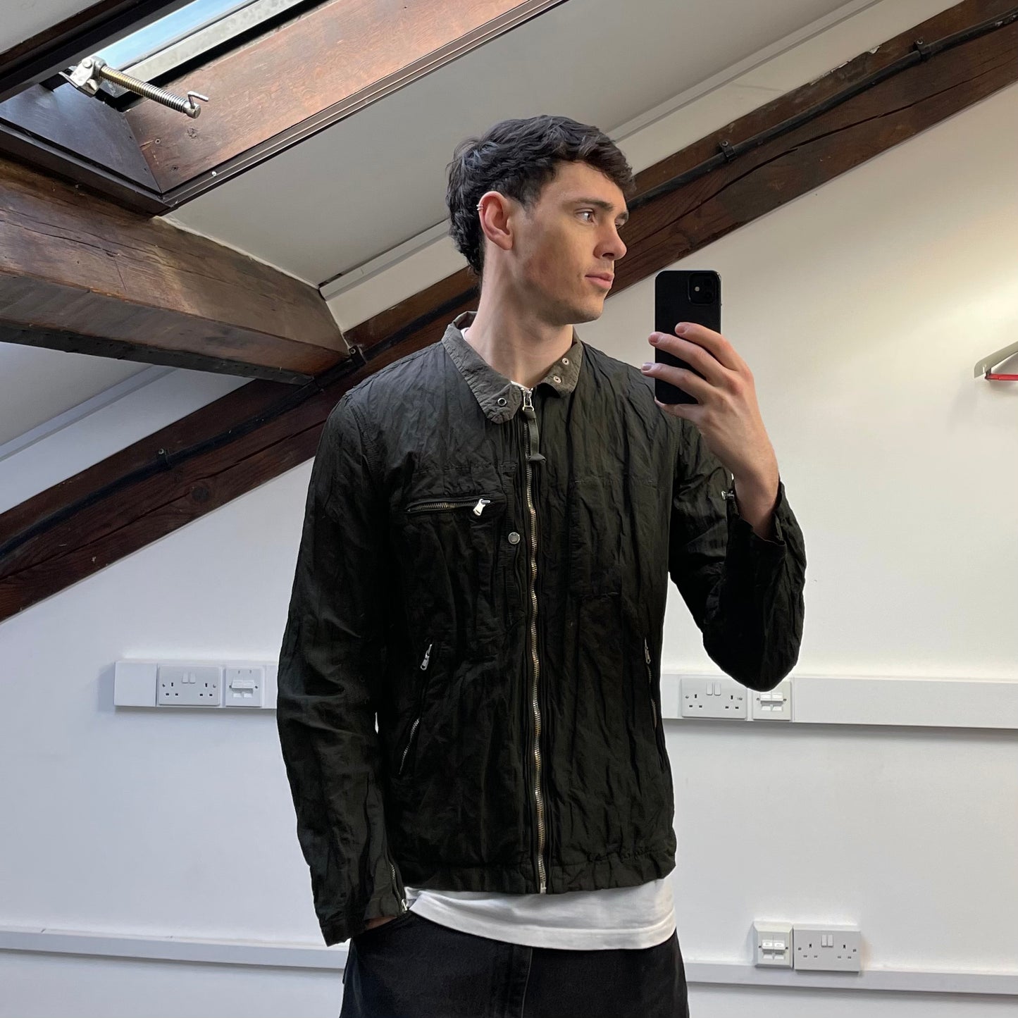 C.P. Company Khaki SS05 Nylon Metal Biker Jacket