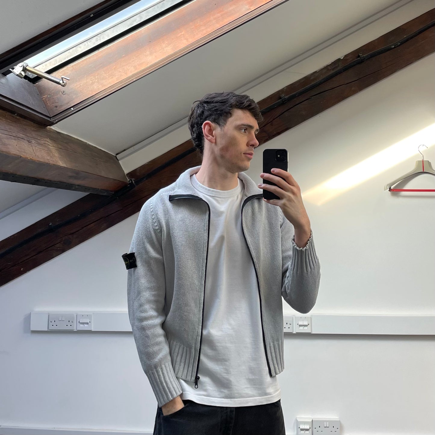 Stone Island Light Blue SS02 Zip-Through Silk Knit Jumper