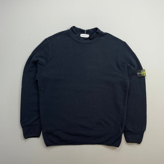 Stone Island Navy AW02 White Stitch Seam Wool Knit Jumper