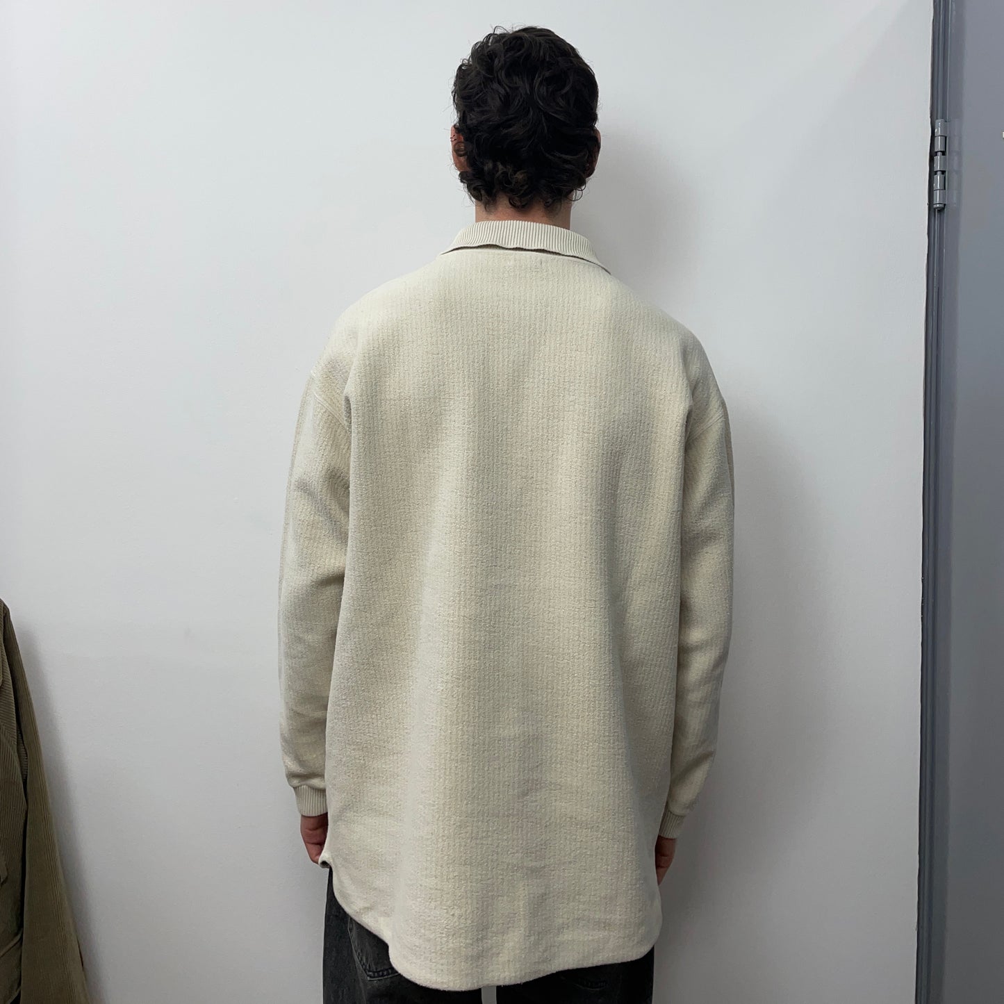 Boneville Cream White 80s Zip Collar Fleece Jumper