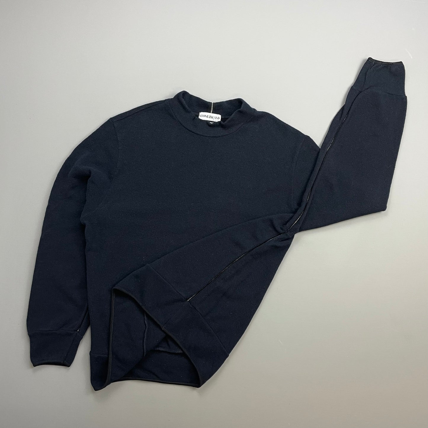 Stone Island Navy AW02 White Stitch Seam Wool Knit Jumper