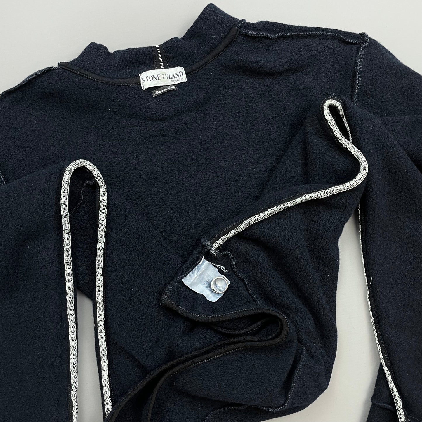 Stone Island Navy AW02 White Stitch Seam Wool Knit Jumper