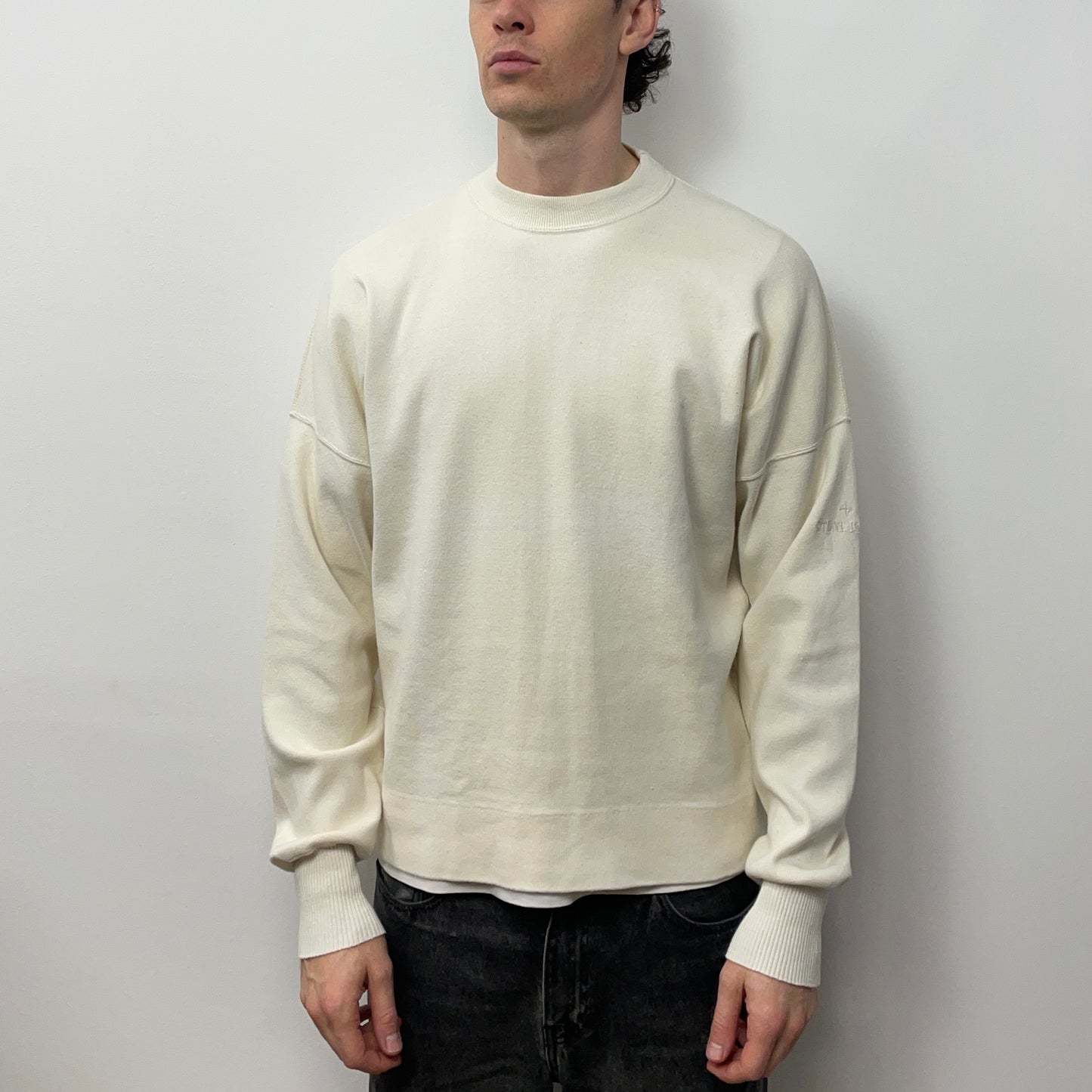 Stone Island Cream White 80s Japan Release Ideas From Massimo Osti Minimalistic Spellout Jumper
