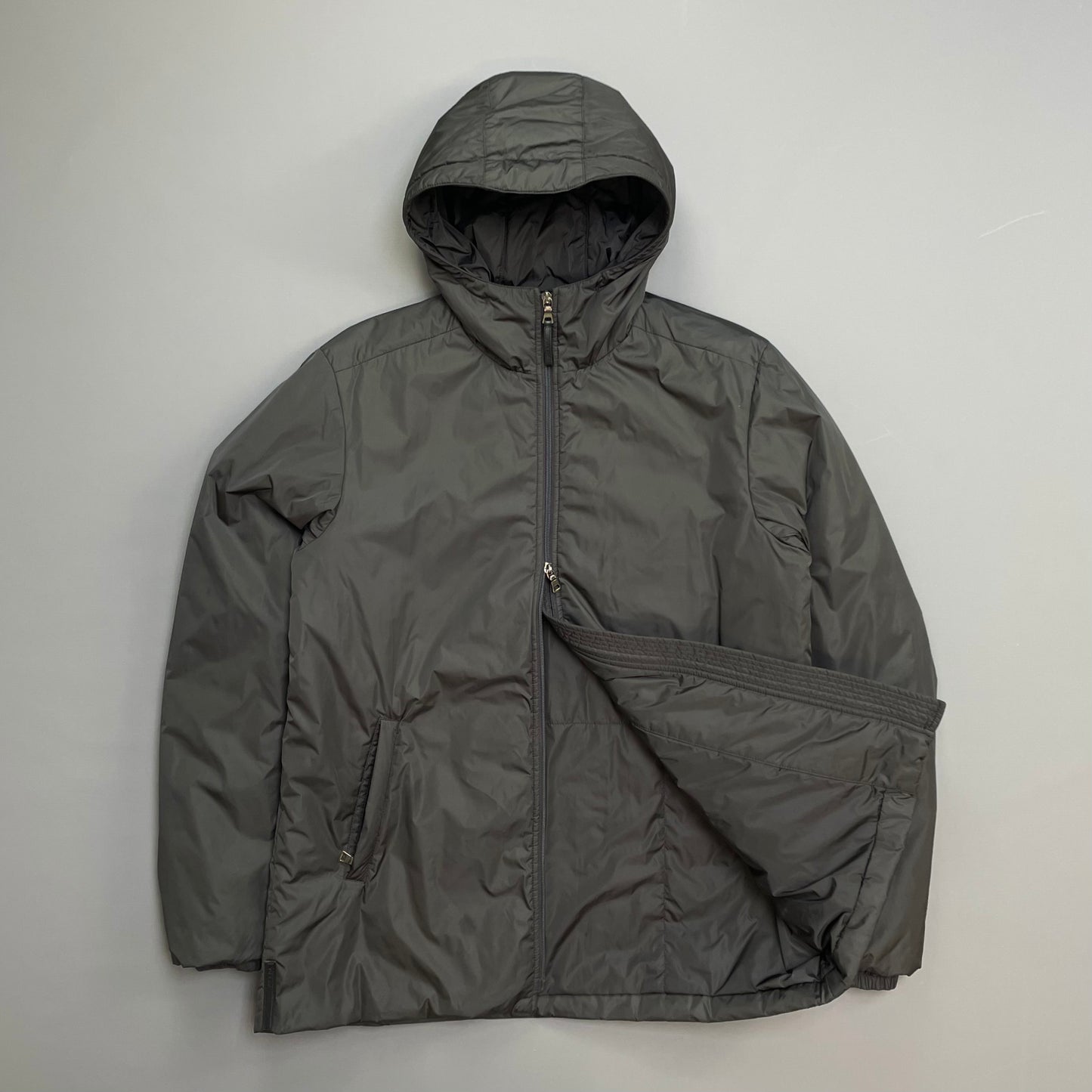Prada Sport Charcoal Grey 2007 Padded Nylon Hooded Parka Jacket