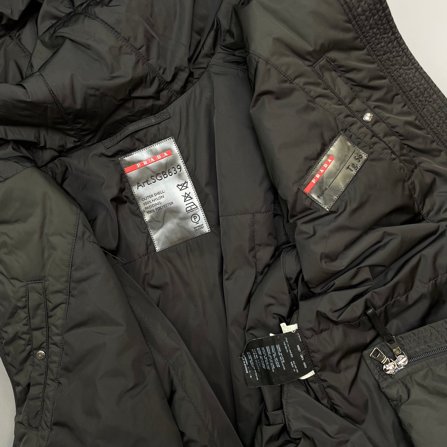 Prada Sport Charcoal Grey 2007 Padded Nylon Hooded Parka Jacket