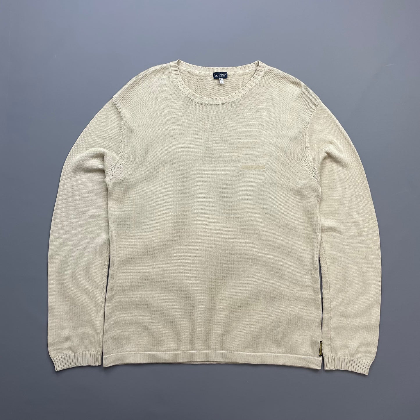Armani Jeans Beige Lightweight Crewneck Knit Jumper