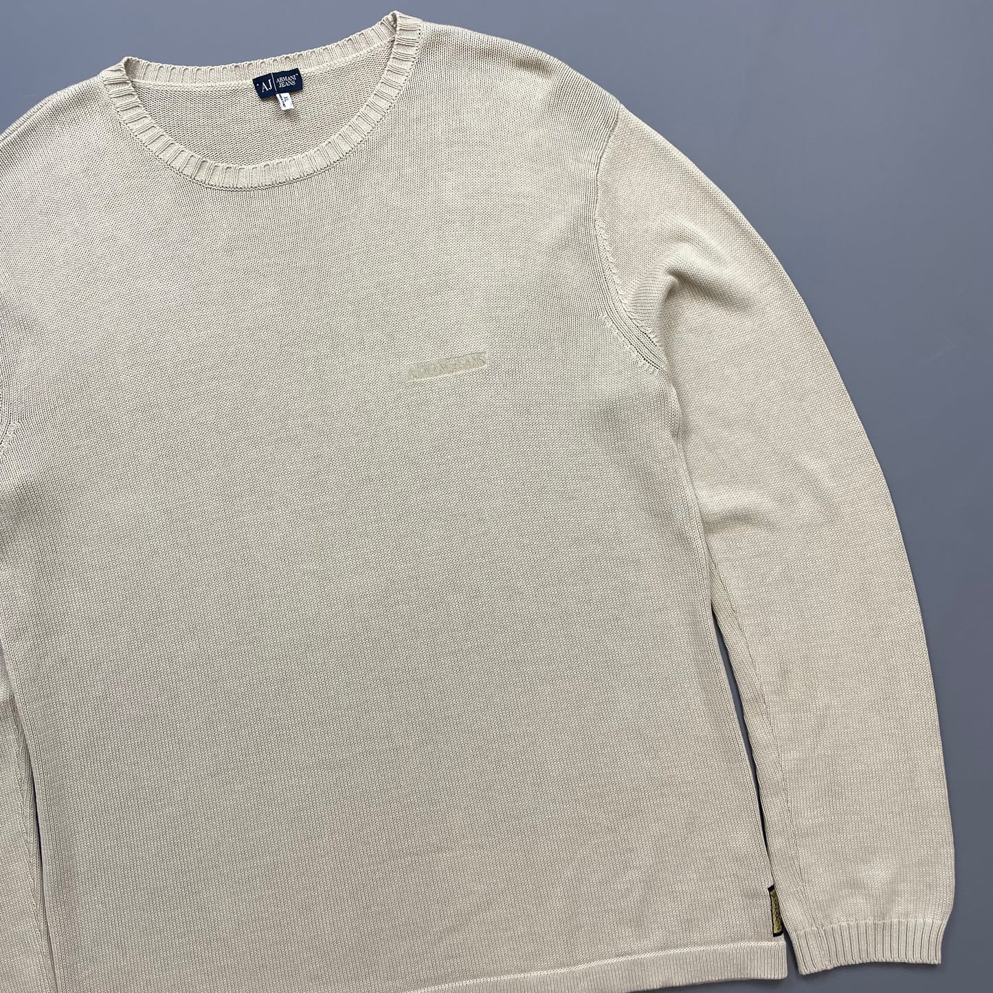 Armani Jeans Beige Lightweight Crewneck Knit Jumper