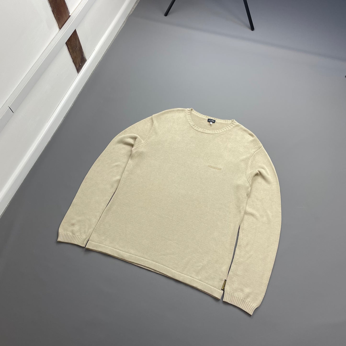 Armani Jeans Beige Lightweight Crewneck Knit Jumper
