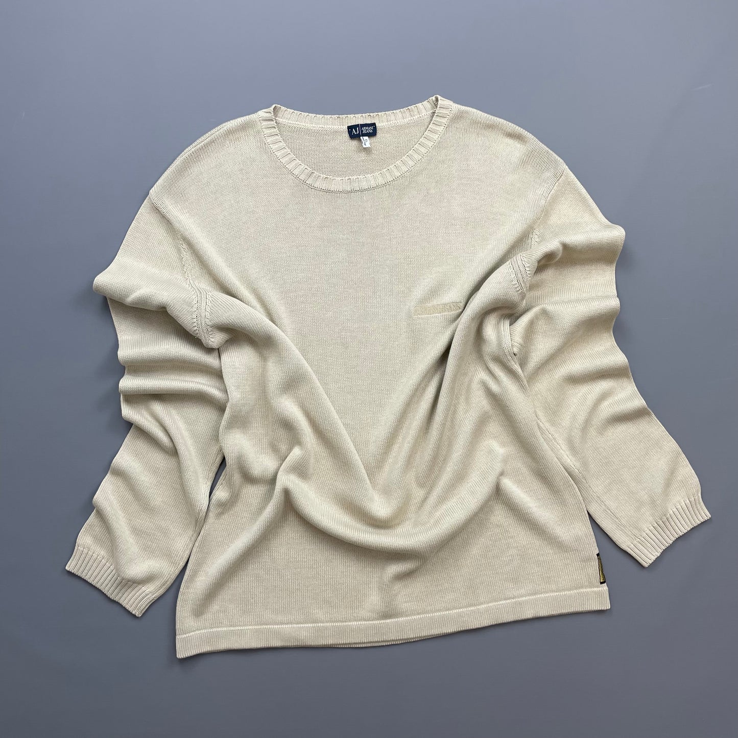 Armani Jeans Beige Lightweight Crewneck Knit Jumper
