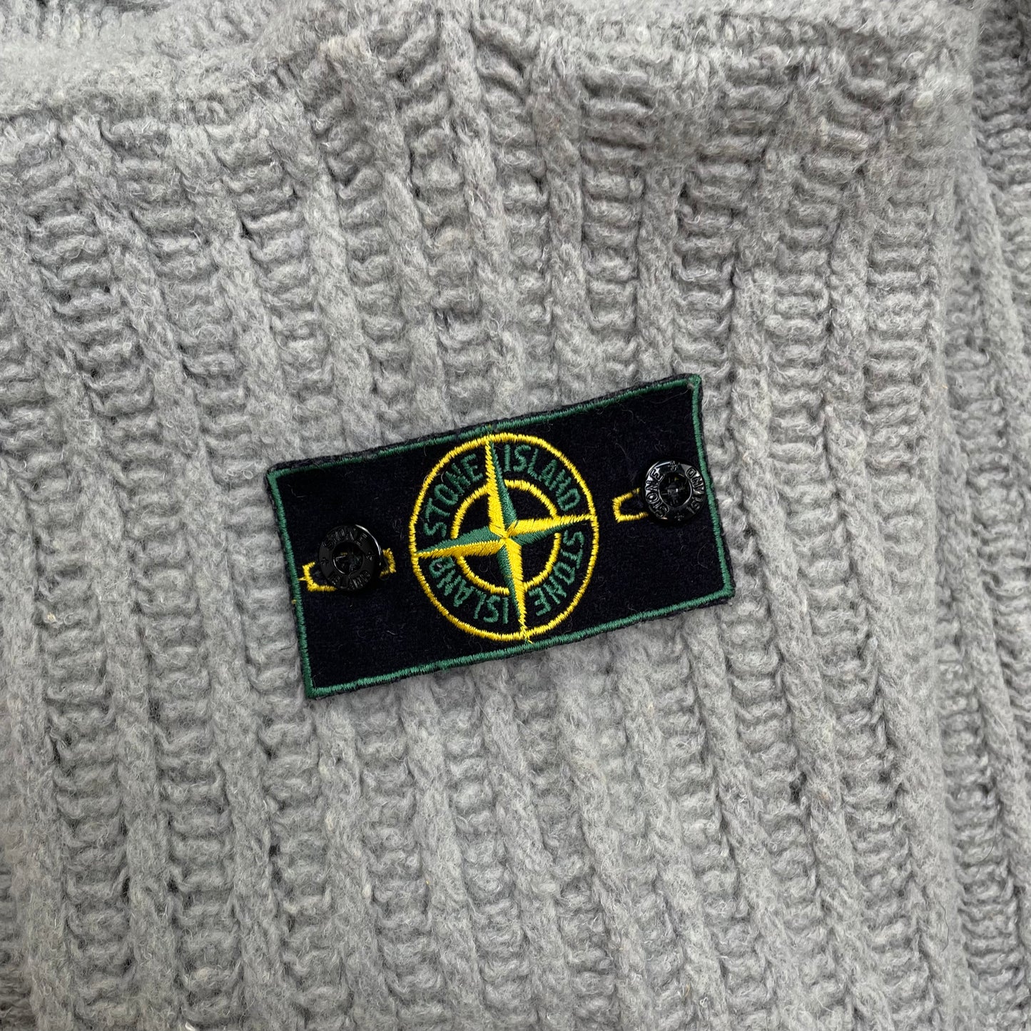 Stone Island Grey & White AW95 Green Edge Badge Wool Knit Jumper