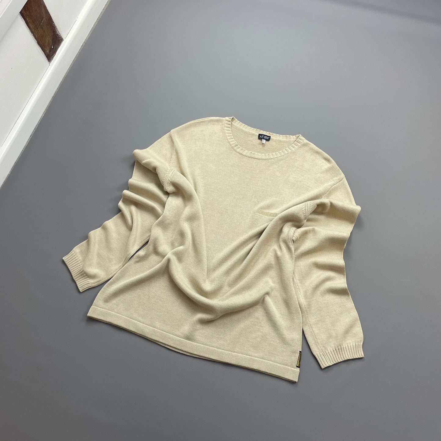 Armani Jeans Beige Lightweight Crewneck Knit Jumper