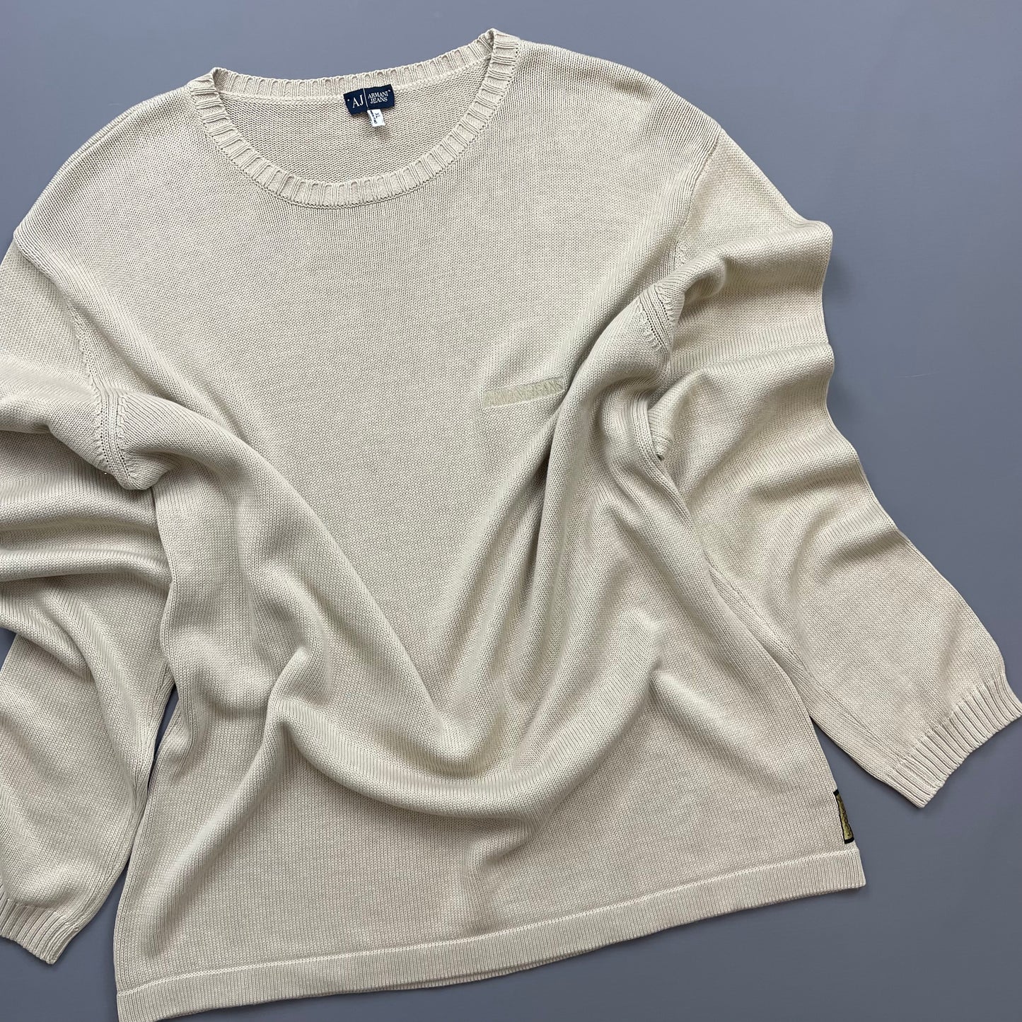 Armani Jeans Beige Lightweight Crewneck Knit Jumper