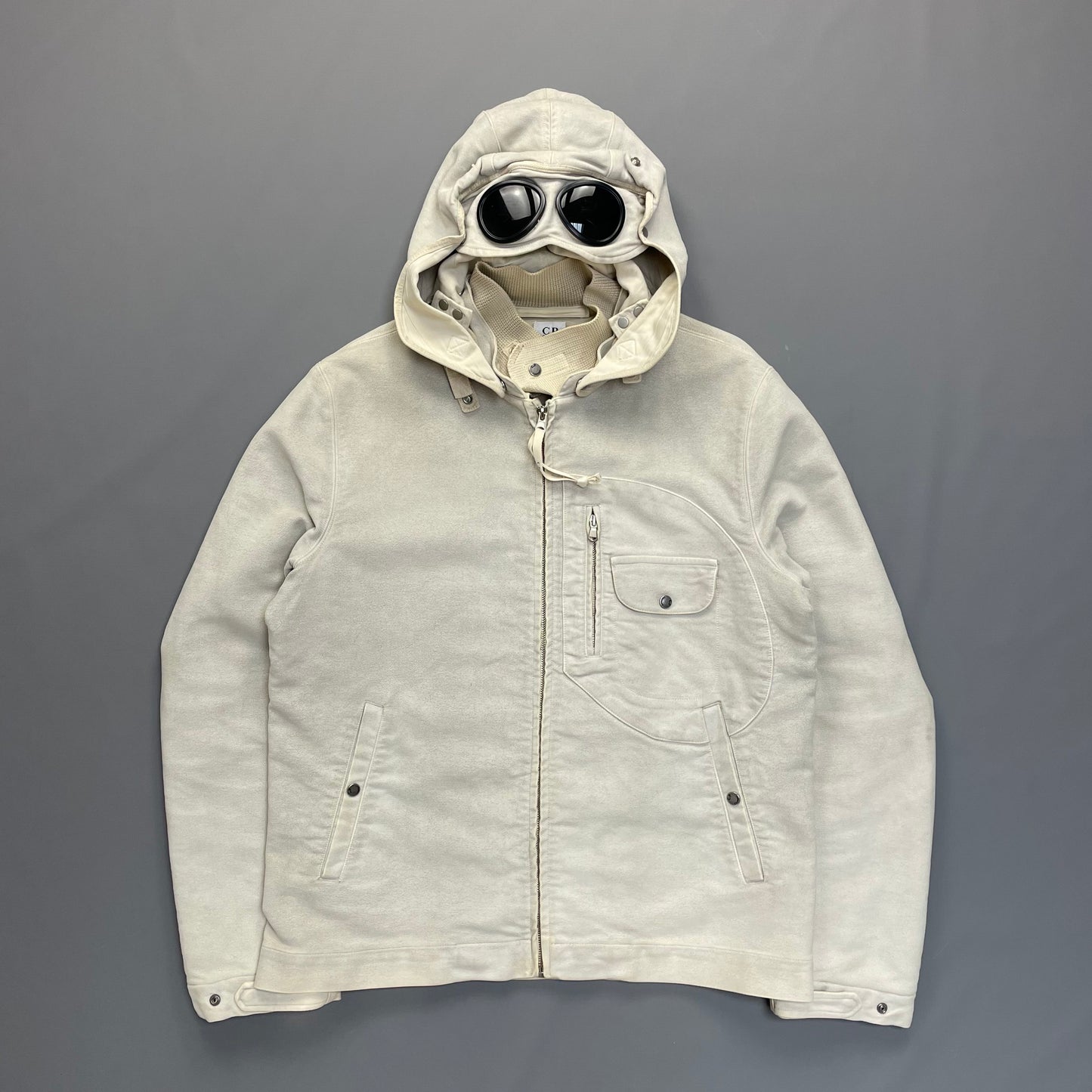 C.P. Company Hand Painted Vintage White Moleskin Archive Goggle Jacket AW04