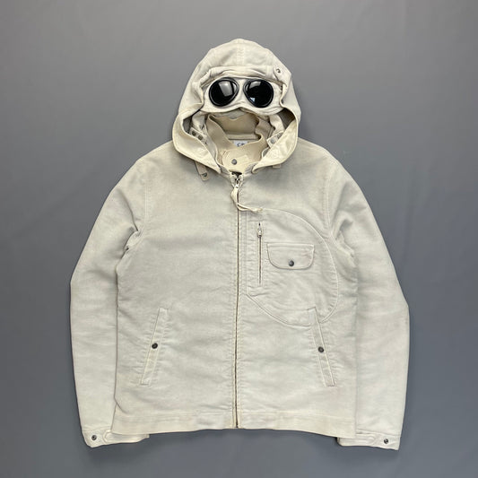C.P. Company Hand Painted Vintage White Moleskin Archive Goggle Jacket AW04